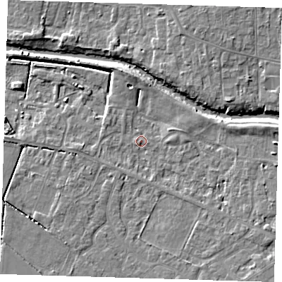 Shaded relief map of the ground around PE159UH, computed from Environment Agency LiDAR. The ground here sits at about 1 m above sea level and falls 7 m across the surrounding 800 m. Surface water reaching this point runs off ground lying to the east, 4.4 m higher.