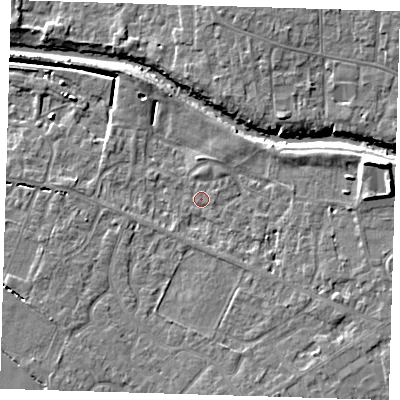 Shaded relief map of the ground around PE159UL, computed from Environment Agency LiDAR. The ground here sits at about 1 m above sea level and falls 9 m across the surrounding 800 m. Surface water reaching this point runs off ground lying to the east-north-east, 6.3 m higher.