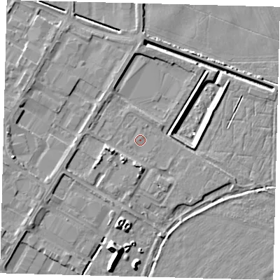 Shaded relief map of the ground around PE15NT, computed from Environment Agency LiDAR. The ground here sits at about 3 m above sea level and falls 10 m across the surrounding 800 m. Surface water reaching this point runs off ground lying to the west-south-west, 3.5 m higher.