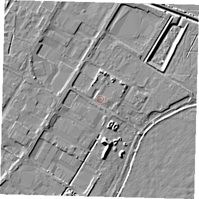 Shaded relief map of the ground around PE15UR, computed from Environment Agency LiDAR. The ground here sits at about 3 m above sea level and falls 10 m across the surrounding 800 m. Surface water reaching this point runs off ground lying to the north-north-east, 3.3 m higher.