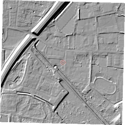 Shaded relief map of the ground around PE15UT, computed from Environment Agency LiDAR. The ground here sits at about 3 m above sea level and falls 11 m across the surrounding 800 m. Surface water reaching this point runs off ground lying to the north-north-west, 8.7 m higher.