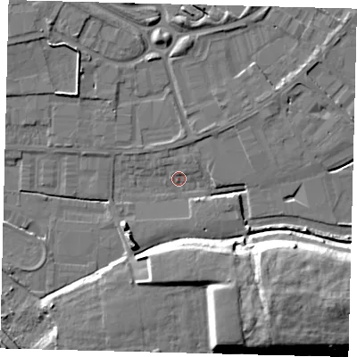 Shaded relief map of the ground around PE15XE, computed from Environment Agency LiDAR. The ground here sits at about 3 m above sea level and falls 14 m across the surrounding 800 m. Surface water reaching this point runs off ground lying to the south-west, 5.6 m higher.