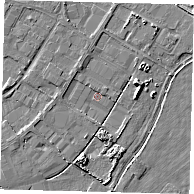 Shaded relief map of the ground around PE15XN, computed from Environment Agency LiDAR. The ground here sits at about 3 m above sea level and falls 10 m across the surrounding 800 m. Surface water reaching this point runs off ground lying to the north-west, 3.3 m higher.