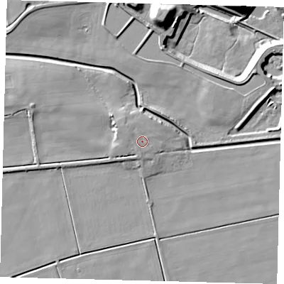 Shaded relief map of the ground around PE15YR, computed from Environment Agency LiDAR. The ground here sits at about 3 m above sea level and falls 17 m across the surrounding 800 m. Surface water reaching this point runs off ground lying to the north-west, 1.0 m higher.