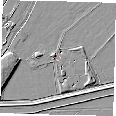 Shaded relief map of the ground around PE15YT, computed from Environment Agency LiDAR. The ground here sits at about 2 m above sea level and falls 13 m across the surrounding 800 m. Surface water reaching this point runs off ground lying to the west-north-west, 4.4 m higher.