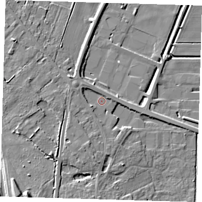 Shaded relief map of the ground around PE166AZ, computed from Environment Agency LiDAR. The ground here sits at about 2 m above sea level and falls 11 m across the surrounding 800 m. Surface water reaching this point runs off ground lying to the south, 4.0 m higher.