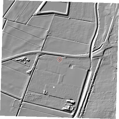 Shaded relief map of the ground around PE166EG, computed from Environment Agency LiDAR. The ground here sits at about -0 m above sea level and falls 9 m across the surrounding 800 m. Surface water reaching this point runs off ground lying to the east, 4.1 m higher.