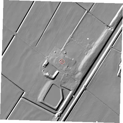 Shaded relief map of the ground around PE166FP, computed from Environment Agency LiDAR. The ground here sits at about 3 m above sea level and falls 9 m across the surrounding 800 m. Surface water reaching this point runs off ground lying to the south-south-east, 1.2 m higher.