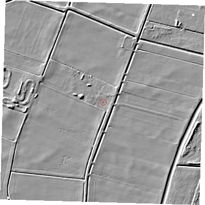 Shaded relief map of the ground around PE166TA, computed from Environment Agency LiDAR. The ground here sits at about -1 m above sea level and falls 5 m across the surrounding 800 m. Surface water reaching this point runs off ground lying to the south, 2.0 m higher.
