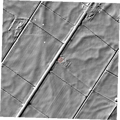 Shaded relief map of the ground around PE166TF, computed from Environment Agency LiDAR. The ground here sits at about -0 m above sea level and falls 5 m across the surrounding 800 m. Surface water reaching this point runs off ground lying to the west, 1.5 m higher.