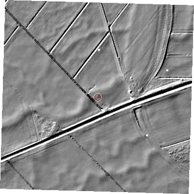Shaded relief map of the ground around PE166TX, computed from Environment Agency LiDAR. The ground here sits at about 0 m above sea level and falls 5 m across the surrounding 800 m. Surface water reaching this point runs off ground lying to the east, 4.3 m higher.