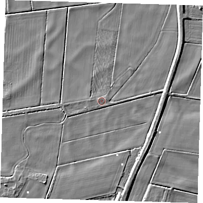 Shaded relief map of the ground around PE166UL, computed from Environment Agency LiDAR. The ground here sits at about -0 m above sea level and falls 5 m across the surrounding 800 m. Surface water reaching this point runs off ground lying to the south-east, 3.8 m higher.