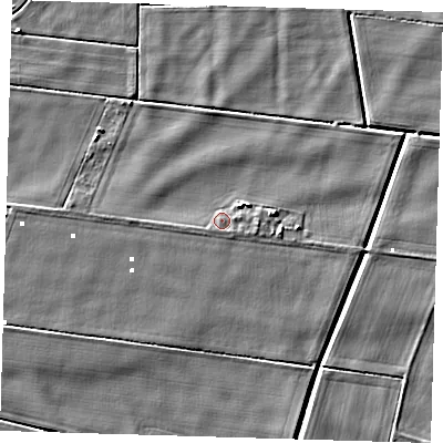 Shaded relief map of the ground around PE166UN, computed from Environment Agency LiDAR. The ground here sits at about 0 m above sea level and falls 4 m across the surrounding 800 m. Surface water reaching this point runs off ground lying to the east, 1.7 m higher.