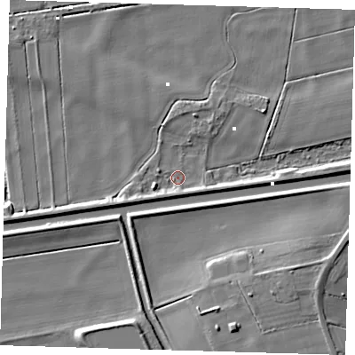 Shaded relief map of the ground around PE166UQ, computed from Environment Agency LiDAR. The ground here sits at about -1 m above sea level and falls 8 m across the surrounding 800 m. Surface water reaching this point runs off ground lying to the west-south-west, 2.8 m higher.