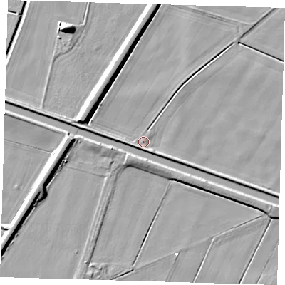 Shaded relief map of the ground around PE166UW, computed from Environment Agency LiDAR. The ground here sits at about -0 m above sea level and falls 9 m across the surrounding 800 m. Surface water reaching this point runs off ground lying to the west-south-west, 3.5 m higher.