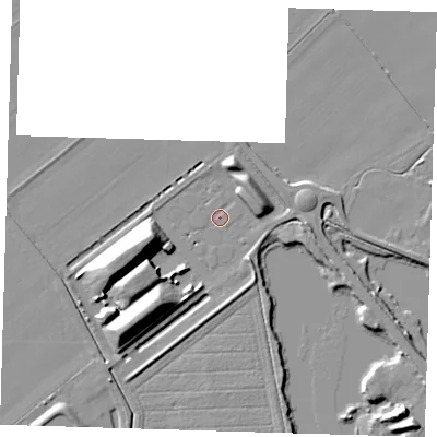 Shaded relief map of the ground around PE166XE, computed from Environment Agency LiDAR. The ground here sits at about 1 m above sea level and falls 12 m across the surrounding 800 m. Surface water reaching this point runs off ground lying to the west-south-west, 11.3 m higher.