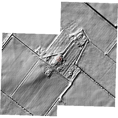 Shaded relief map of the ground around PE166XF, computed from Environment Agency LiDAR. The ground here sits at about 2 m above sea level and falls 4 m across the surrounding 800 m. Surface water reaching this point runs off ground lying to the west-north-west, 0.6 m higher.