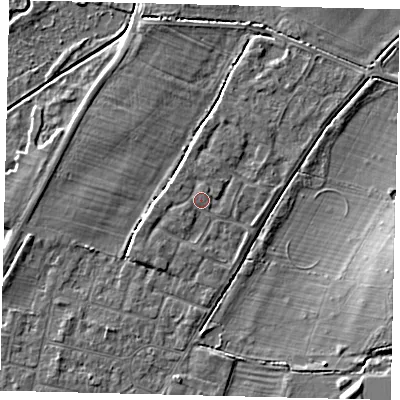 Shaded relief map of the ground around PE191LW, computed from Environment Agency LiDAR. The ground here sits at about 16 m above sea level and falls 8 m across the surrounding 800 m. Surface water reaching this point runs off ground lying to the south-west, 0.9 m higher.