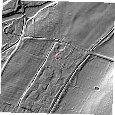 Shaded relief map of the ground around PE191RA, computed from Environment Agency LiDAR. The ground here sits at about 16 m above sea level and falls 13 m across the surrounding 800 m. Surface water reaching this point runs off ground lying to the south-west, 1.0 m higher.
