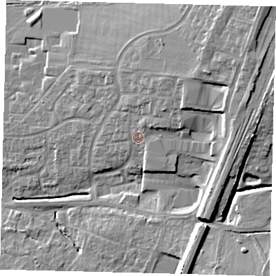 Shaded relief map of the ground around PE191TY, computed from Environment Agency LiDAR. The ground here sits at about 22 m above sea level and falls 17 m across the surrounding 800 m. Surface water reaching this point runs off ground lying to the north-east, 9.3 m higher.