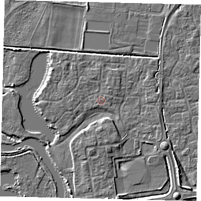 Shaded relief map of the ground around PE192HU, computed from Environment Agency LiDAR. The ground here sits at about 17 m above sea level and falls 7 m across the surrounding 800 m. Surface water reaching this point runs off ground lying to the east-north-east, 0.5 m higher.