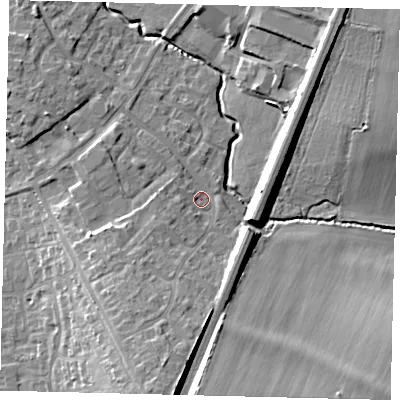 Shaded relief map of the ground around PE192PB, computed from Environment Agency LiDAR. The ground here sits at about 18 m above sea level and falls 15 m across the surrounding 800 m. Surface water reaching this point runs off ground lying to the south-west, 7.2 m higher.