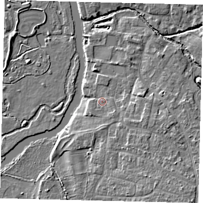 Shaded relief map of the ground around PE192TF, computed from Environment Agency LiDAR. The ground here sits at about 17 m above sea level and falls 7 m across the surrounding 800 m. Surface water reaching this point runs off ground lying to the south-east, 2.2 m higher.