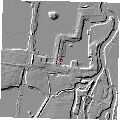 Shaded relief map of the ground around PE195BH, computed from Environment Agency LiDAR. The ground here sits at about 11 m above sea level and falls 6 m across the surrounding 800 m. Surface water reaching this point runs off ground lying to the east, 3.2 m higher.