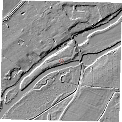 Shaded relief map of the ground around PE196LT, computed from Environment Agency LiDAR. The ground here sits at about 16 m above sea level and falls 7 m across the surrounding 800 m. Surface water reaching this point runs off ground lying to the north-west, 0.7 m higher.