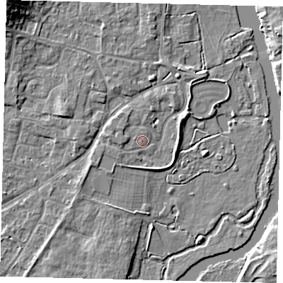 Shaded relief map of the ground around PE197SA, computed from Environment Agency LiDAR. The ground here sits at about 16 m above sea level and falls 10 m across the surrounding 800 m. Surface water reaching this point runs off ground lying to the west-south-west, 2.0 m higher.