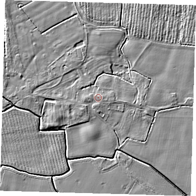 Shaded relief map of the ground around PE201AD, computed from Environment Agency LiDAR. The ground here sits at about 4 m above sea level and falls 4 m across the surrounding 800 m. Surface water reaching this point runs off ground lying to the south, 0.6 m higher.