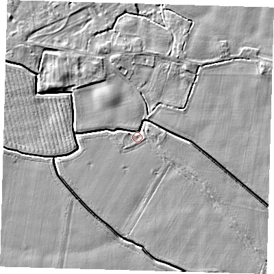 Shaded relief map of the ground around PE201AE, computed from Environment Agency LiDAR. The ground here sits at about 3 m above sea level and falls 4 m across the surrounding 800 m. Surface water reaching this point runs off ground lying to the north-north-west, 3.7 m higher.