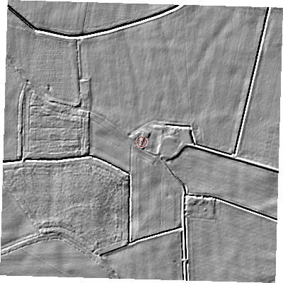 Shaded relief map of the ground around PE201AF, computed from Environment Agency LiDAR. The ground here sits at about 3 m above sea level and falls 3 m across the surrounding 800 m. Surface water reaching this point runs off ground lying to the east, 0.6 m higher.