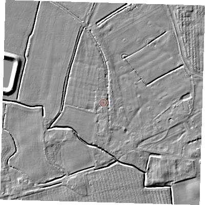 Shaded relief map of the ground around PE201AJ, computed from Environment Agency LiDAR. The ground here sits at about 3 m above sea level and falls 5 m across the surrounding 800 m. Surface water reaching this point runs off ground lying to the south, 1.3 m higher.