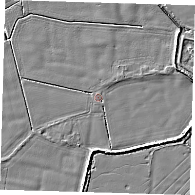 Shaded relief map of the ground around PE201AY, computed from Environment Agency LiDAR. The ground here sits at about 3 m above sea level and falls 6 m across the surrounding 800 m. Surface water reaching this point runs off ground lying to the north-north-east, 1.4 m higher.