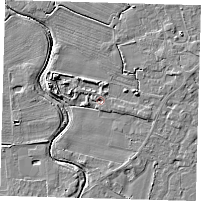 Shaded relief map of the ground around PE201BJ, computed from Environment Agency LiDAR. The ground here sits at about 3 m above sea level and falls 7 m across the surrounding 800 m. Surface water reaching this point runs off ground lying to the north, 2.0 m higher.