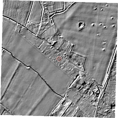 Shaded relief map of the ground around PE201BT, computed from Environment Agency LiDAR. The ground here sits at about 3 m above sea level and falls 4 m across the surrounding 800 m. Surface water reaching this point runs off ground lying to the west-north-west, 1.5 m higher.