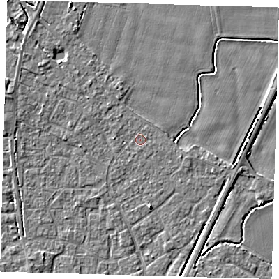 Shaded relief map of the ground around PE201BY, computed from Environment Agency LiDAR. The ground here sits at about 3 m above sea level and falls 4 m across the surrounding 800 m. Surface water reaching this point runs off ground lying to the west-north-west, 0.9 m higher.