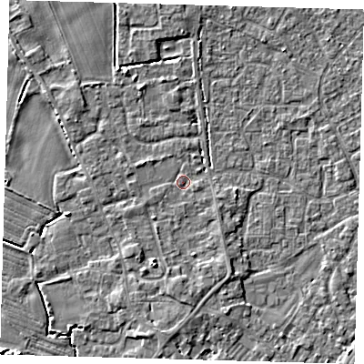 Shaded relief map of the ground around PE201DE, computed from Environment Agency LiDAR. The ground here sits at about 3 m above sea level and falls 4 m across the surrounding 800 m. Surface water reaching this point runs off ground lying to the south-south-west, 2.2 m higher.