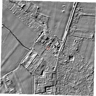 Shaded relief map of the ground around PE201DL, computed from Environment Agency LiDAR. The ground here sits at about 3 m above sea level and falls 4 m across the surrounding 800 m. Surface water reaching this point runs off ground lying to the south-south-west, 2.9 m higher.