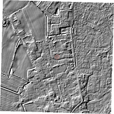 Shaded relief map of the ground around PE201DP, computed from Environment Agency LiDAR. The ground here sits at about 3 m above sea level and falls 4 m across the surrounding 800 m. Surface water reaching this point runs off ground lying to the south, 1.5 m higher.