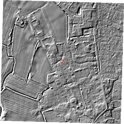 Shaded relief map of the ground around PE201EA, computed from Environment Agency LiDAR. The ground here sits at about 4 m above sea level and falls 4 m across the surrounding 800 m. Surface water reaching this point runs off ground lying to the north-west, 0.9 m higher.