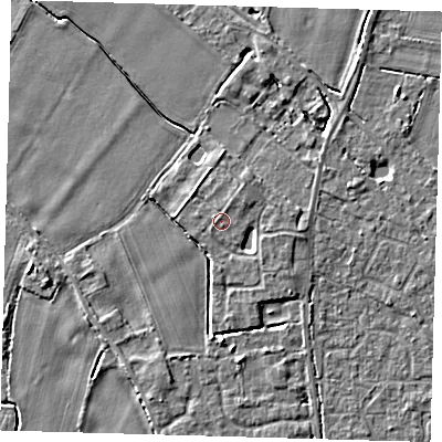 Shaded relief map of the ground around PE201EQ, computed from Environment Agency LiDAR. The ground here sits at about 4 m above sea level and falls 4 m across the surrounding 800 m. Surface water reaching this point runs off ground lying to the west-north-west, 0.5 m higher.