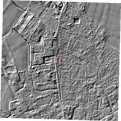 Shaded relief map of the ground around PE201EX, computed from Environment Agency LiDAR. The ground here sits at about 3 m above sea level and falls 3 m across the surrounding 800 m. Surface water reaching this point runs off ground lying to the north-west, 1.0 m higher.