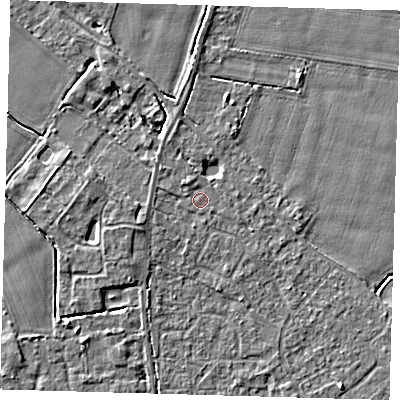 Shaded relief map of the ground around PE201HA, computed from Environment Agency LiDAR. The ground here sits at about 3 m above sea level and falls 4 m across the surrounding 800 m. Surface water reaching this point runs off ground lying to the north-west, 0.8 m higher.
