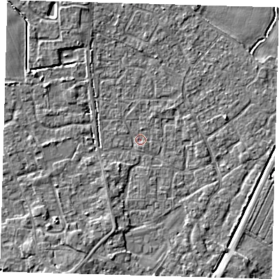 Shaded relief map of the ground around PE201HD, computed from Environment Agency LiDAR. The ground here sits at about 3 m above sea level and falls 4 m across the surrounding 800 m. Surface water reaching this point runs off ground lying to the south-west, 1.4 m higher.