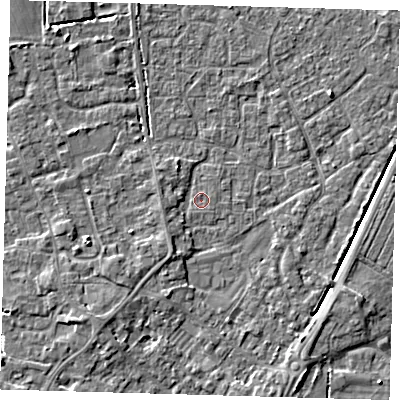 Shaded relief map of the ground around PE201HH, computed from Environment Agency LiDAR. The ground here sits at about 3 m above sea level and falls 5 m across the surrounding 800 m. Surface water reaching this point runs off ground lying to the south-west, 3.5 m higher.