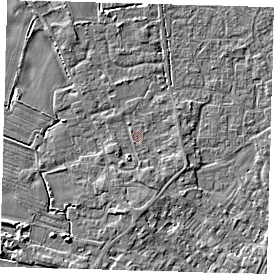 Shaded relief map of the ground around PE201HN, computed from Environment Agency LiDAR. The ground here sits at about 3 m above sea level and falls 6 m across the surrounding 800 m. Surface water reaching this point runs off ground lying to the south-south-east, 1.5 m higher.