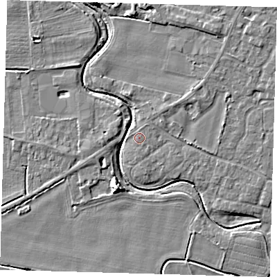 Shaded relief map of the ground around PE201JJ, computed from Environment Agency LiDAR. The ground here sits at about 3 m above sea level and falls 7 m across the surrounding 800 m. The ground contributing surface water to this point lies to the south-south-west.
