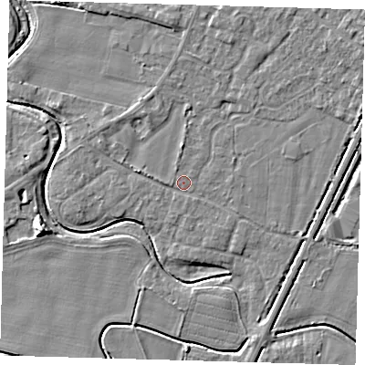 Shaded relief map of the ground around PE201JN, computed from Environment Agency LiDAR. The ground here sits at about 3 m above sea level and falls 7 m across the surrounding 800 m. Surface water reaching this point runs off ground lying to the west-north-west, 1.4 m higher.